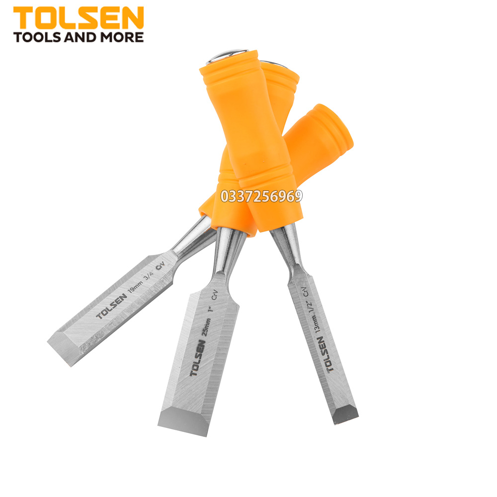 Bộ 3 đục cán gỗ tolsen 25380 13-19-25mm chất liệu thép không gỉ - tiêu chuẩn xuất khẩu châu âu