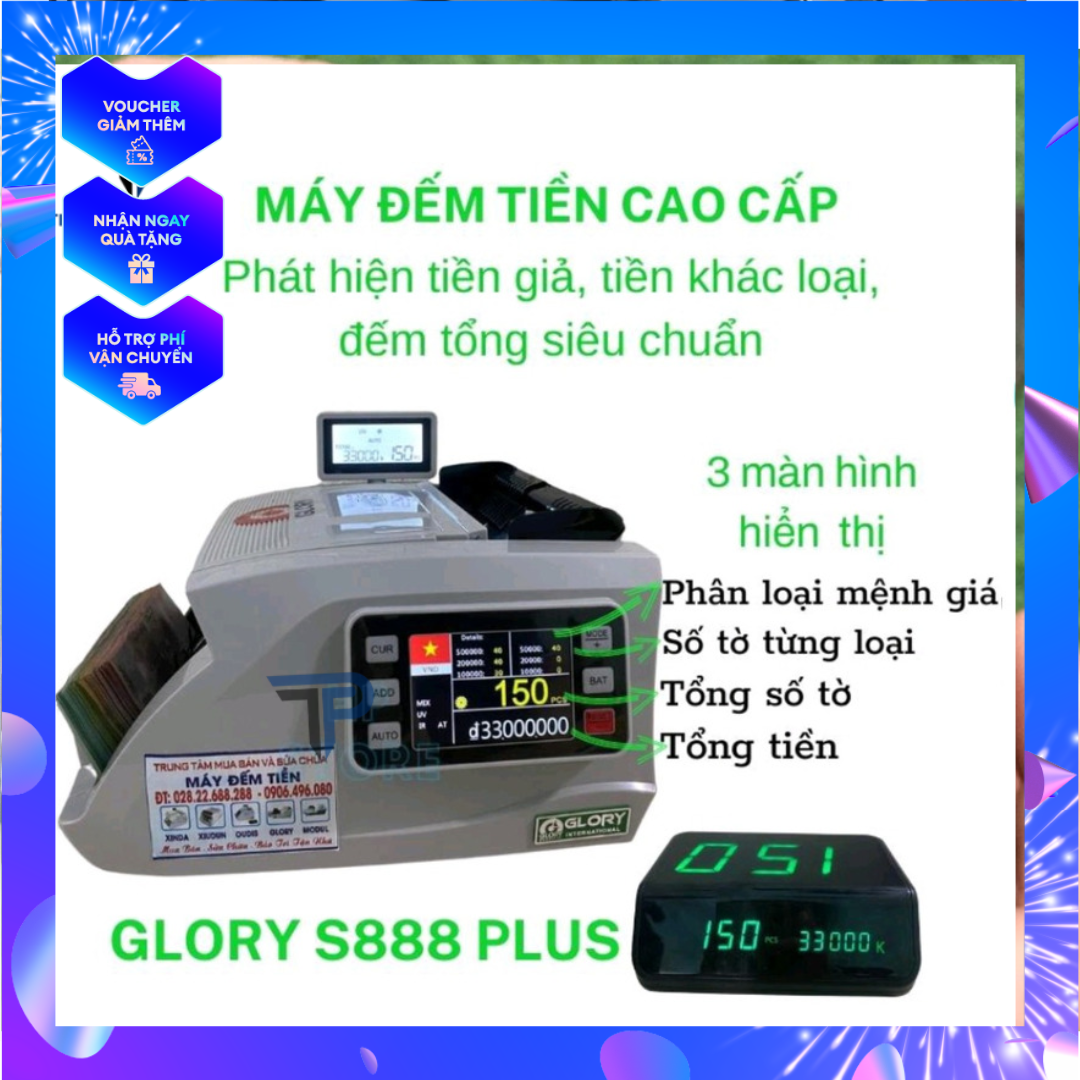 Máy đếm tiền cao cấp glory s888 plus đa chức năng phân loại phát hiện tiền giả và đếm tổng giá tiền chính xác