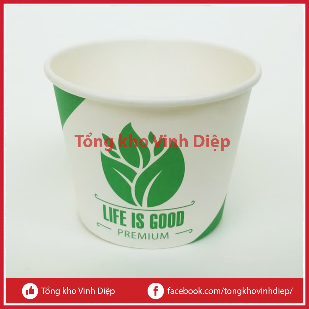 Set 50 cốc giấy tô giấy 12oz ~360ml dùng 1 lần đựng cháo, chè, kem, đồ ăn nóng lạnh