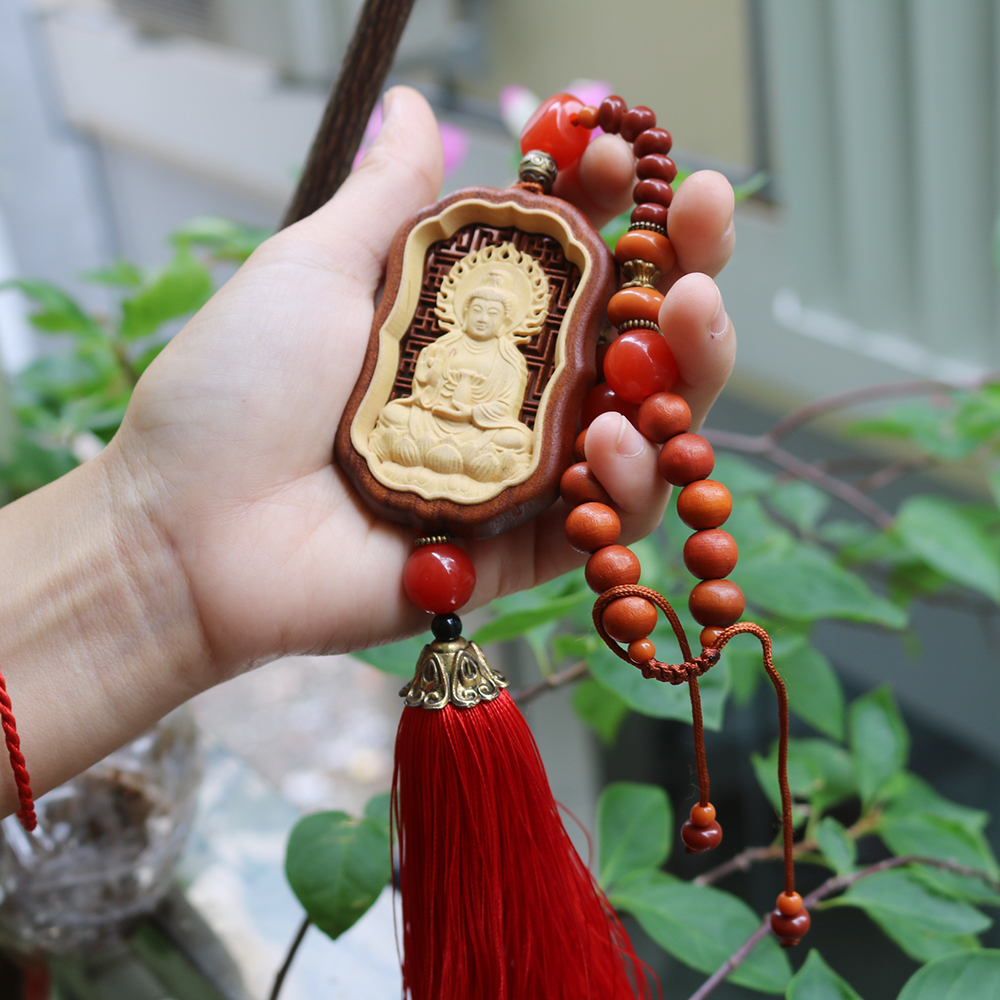 Dây chuyền khánh treo ô tô xe hơi nhà cửa phật bà quan thế âm gỗ mang lại bình an may mắn - Phật di lặc tài lộc bình an