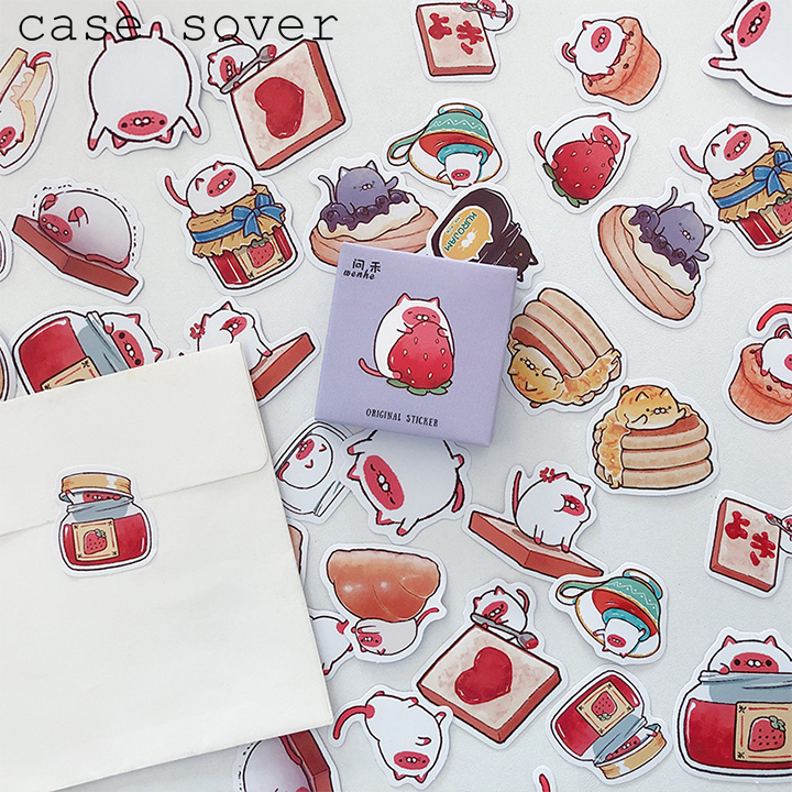 Hộp 44 Sticker Chủ Đề Mèo Ôm Dâu Trang Trí Planner - Case Sover