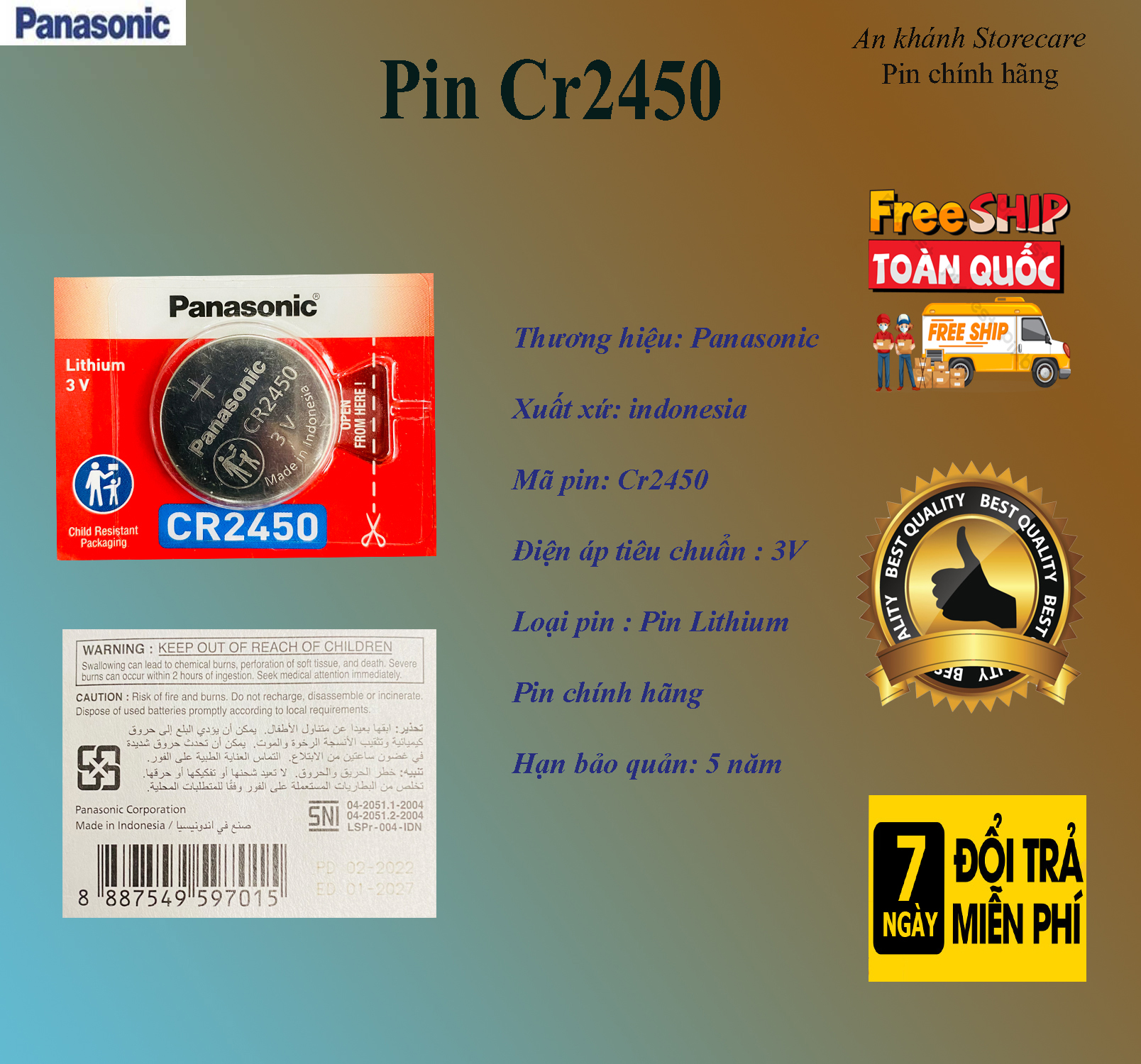 Pin điều khiển ô tô CR2450 Panasonic