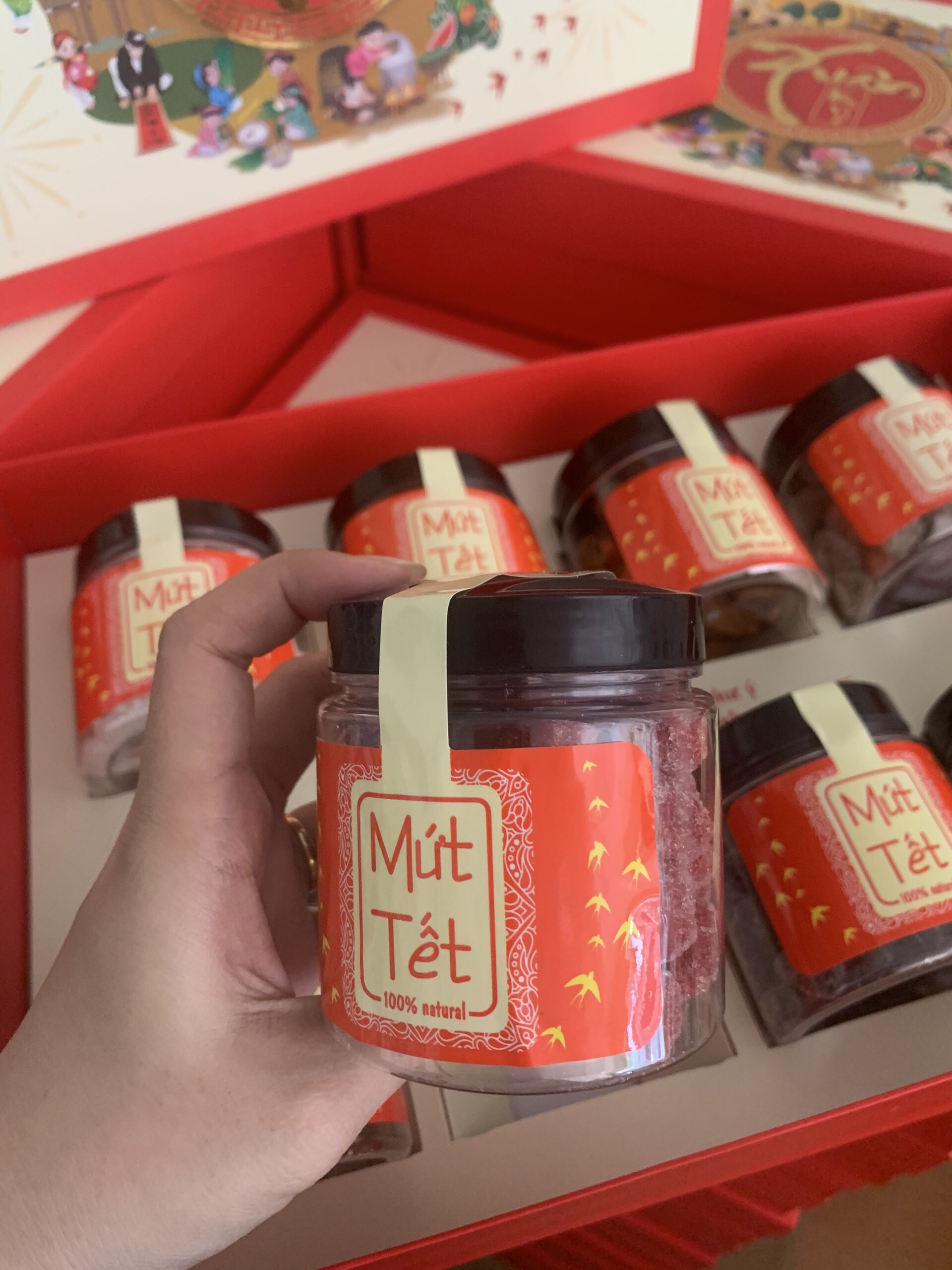 HỘP QUÀ TẾT- Set 8 Loại Mứt Bổ Dưỡng Sang Trọng Có Tặng Kèm Túi Xách Thích Hợp Biếu Tặng Tết