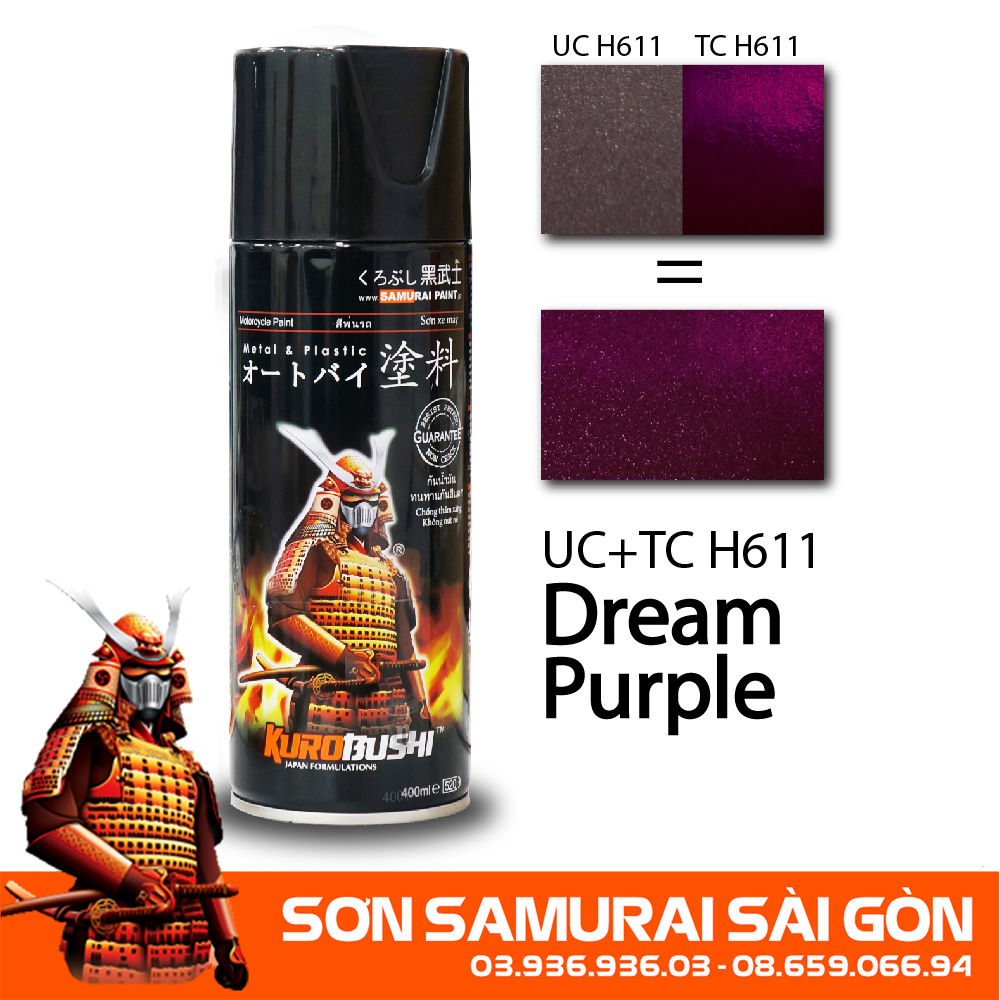 Sơn samurai uch611 màu tím dream chính hãng - sơn phun xe máy kurobushi/ samurai sài gòn