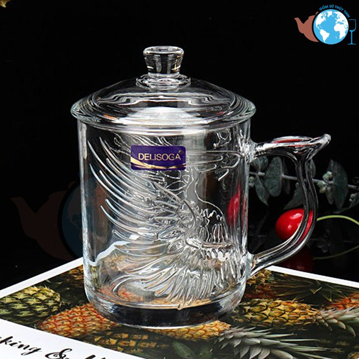 [HCM]Ly thủy tinh quai cầm in hình rồng hoặc ly hình phụng có nắp thủy tinh cao cấp - Ly tách thủy tinh hình rồng dày chịu nhiệt ly làm quà tặng rất sang trọng.