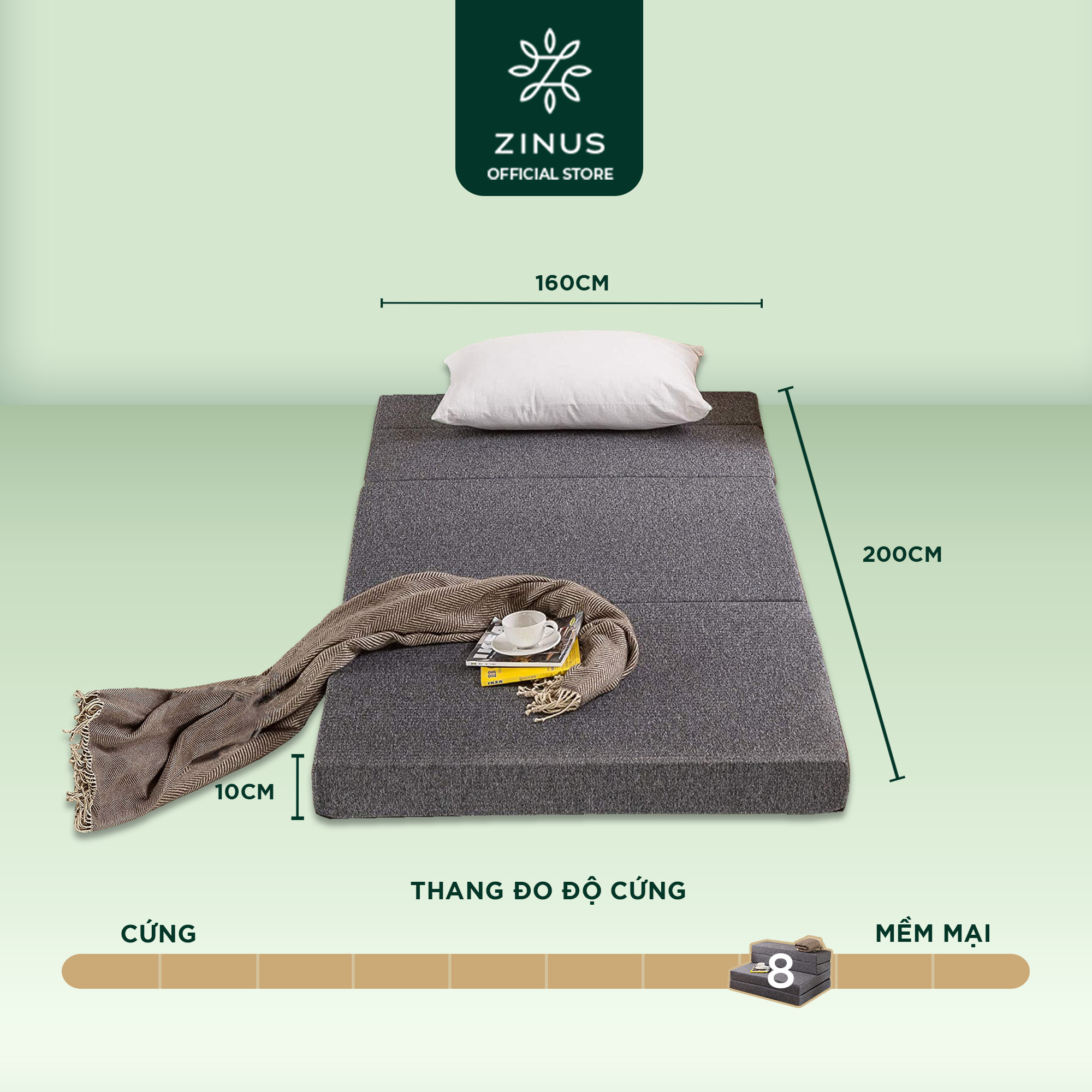 Nệm Gấp Đa Năng Dày 10cm Zinus 4 Trong 1  - 5in Sofa Bed Dark Grey