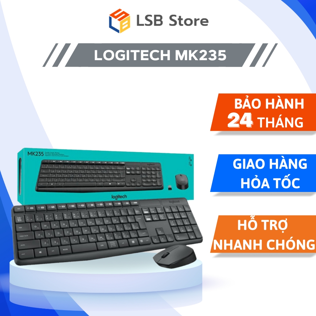 Bộ bàn phím chuột không dây logitech mk235 | hàng chính hãng | bảo hành 12 tháng | lsb store