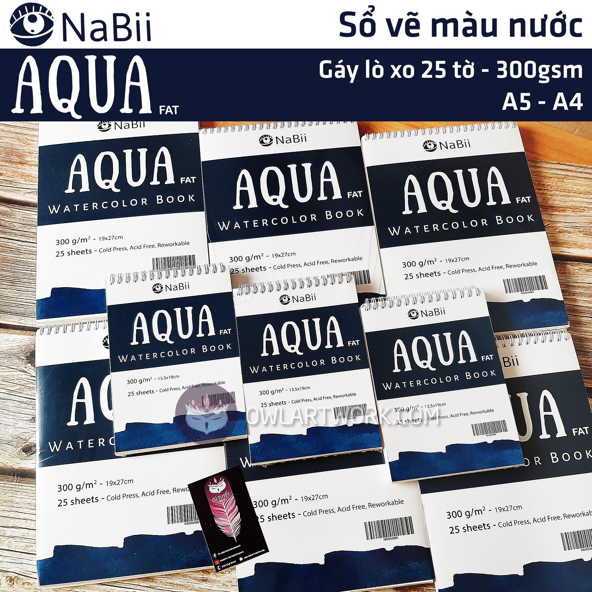 [HCM]Sổ giấy vẽ màu nước NaBii Aqua Fat 300gsm 25 tờ