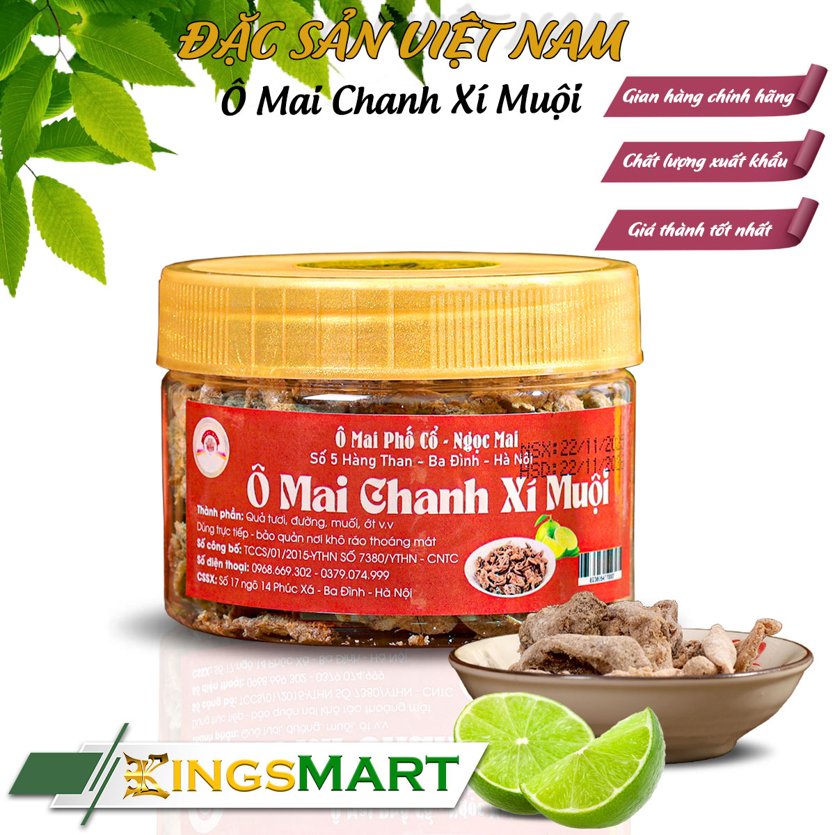 Ô mai chanh xí muội - Thương hiệu NGỌC MAI - Đặc sản phố cổ Hà Nội - Hũ 200g - Kingsmart