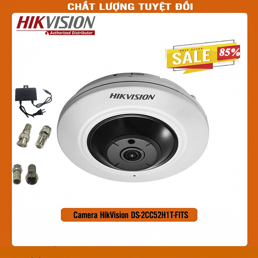 Camera hikvision ds-2cc52h1t-fits 180 độ kèm nguồnjack camera có dây