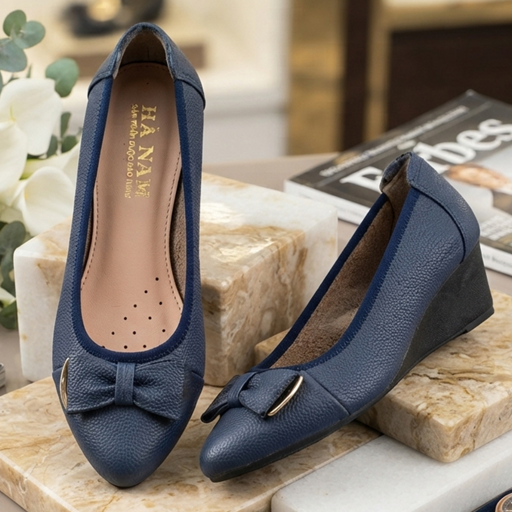 Giày Nữ Búp Bê Đế Xuồng HA NAM Da Bò Thật Thời Trang cao 5cm GBBN2022