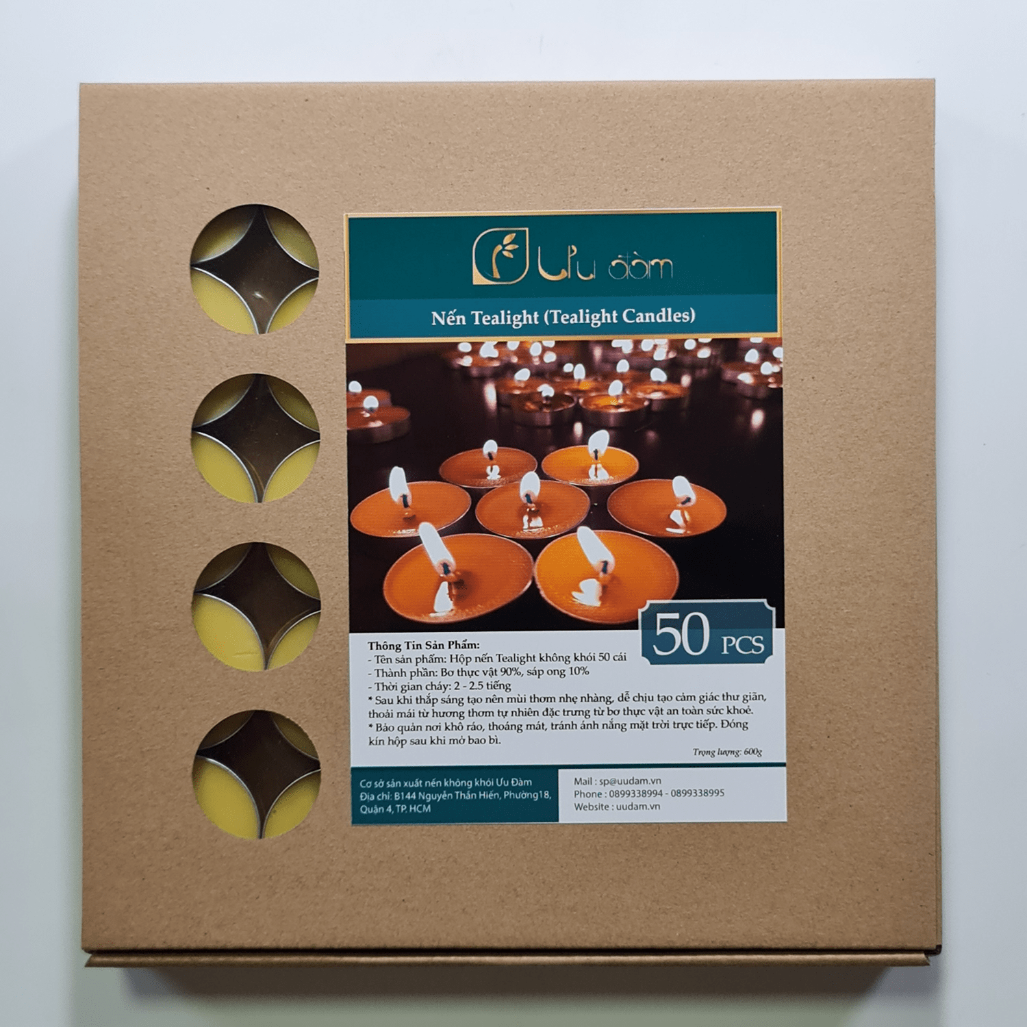Nến Tealight bơ thực vật nguyên chất không khói, Nến bơ nguyên chất - Uudam Handmade