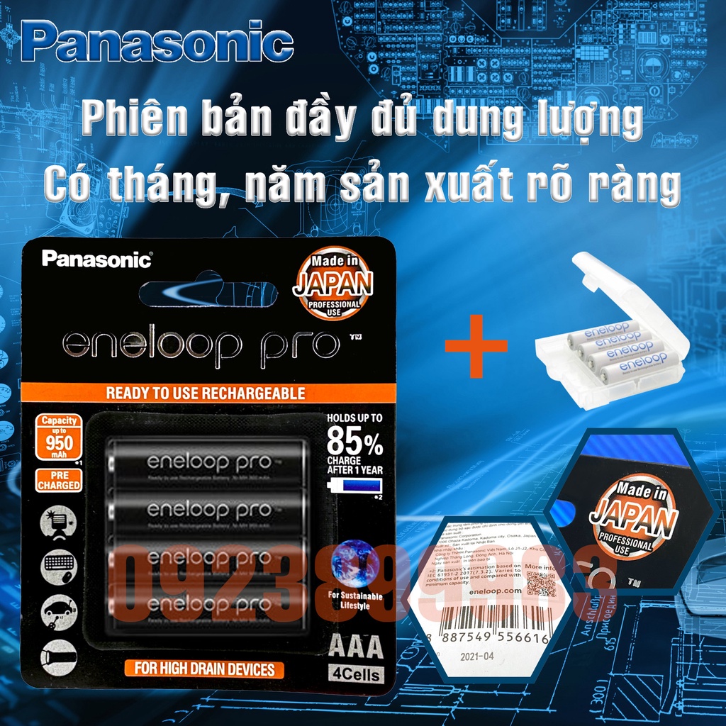 Pin sạc eneloop pro aaa đen 950 mah - madein japan 1,2v vỉ 4 viên bk-3hcce/4bt