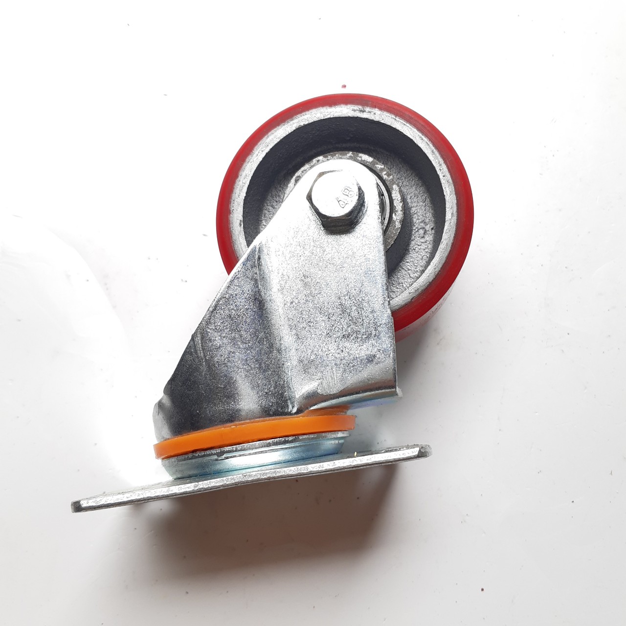 Bộ 4 bánh xe đẩy pu gang đỏ 10cm được sản xuất từ gang đúc đặc bọc lớp PU - Mituhome