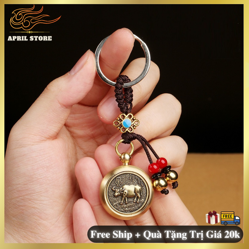 Móc Khóa 12 Con Giáp - Đồng Nguyên Chất - Đồ Chơi Phong Thủy - Đồng Tiền Xoay  Măn Mắn Tài Lộc