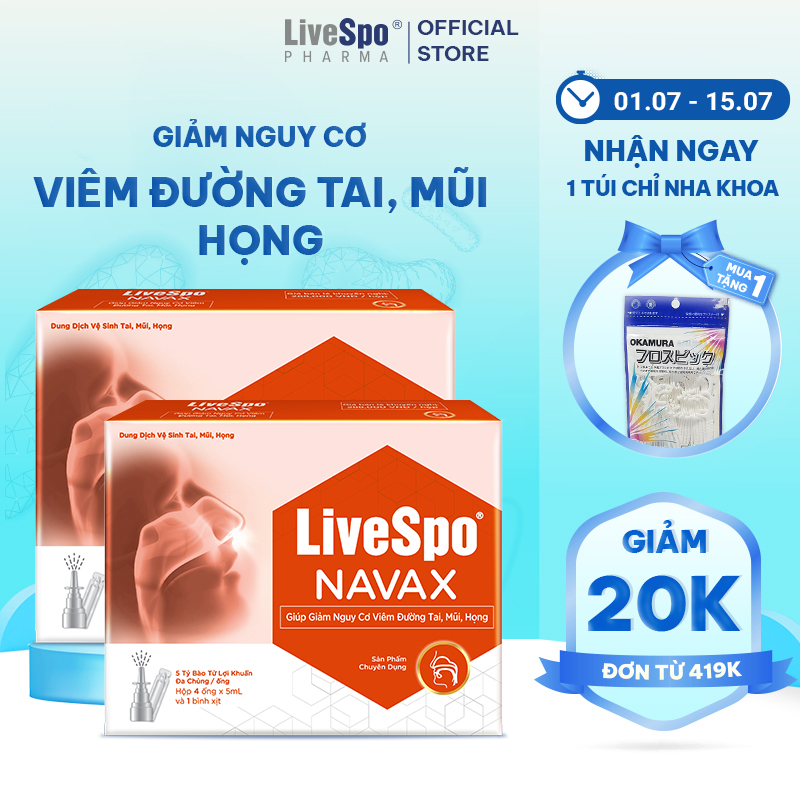 Combo 2 hộp nước muối sinh lý bào tử lợi khuẩn Livespo Navax chuyên dụng