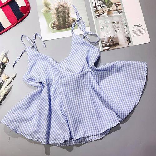 Áo 2 dây baby doll kẻ caro a1 siêu dễ thương