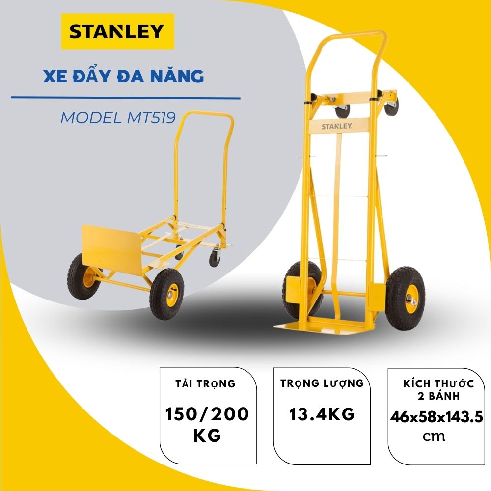 Xe đẩy hàng đa năng (Có thể gấp gọn) Stanley MT519 Tải trọng 150kg (2 bánh) - 200kg (4 bánh) - Hàng chính hãng