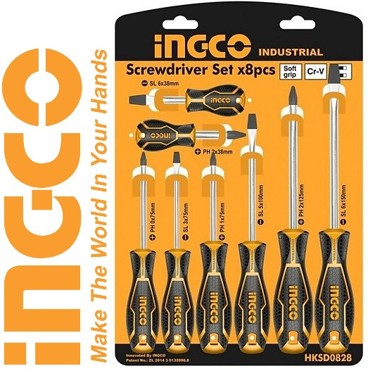 Bộ 8 cây tuốc nơ vít dẹp và bake ingco hksd0828
