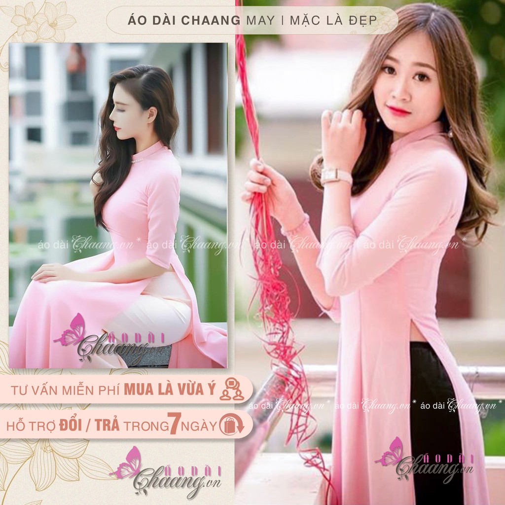 Áo dài truyền thống màu hồng phấn, áo dài cổ vuông tay lỡ, vải áo dài lụa tằm đẹp