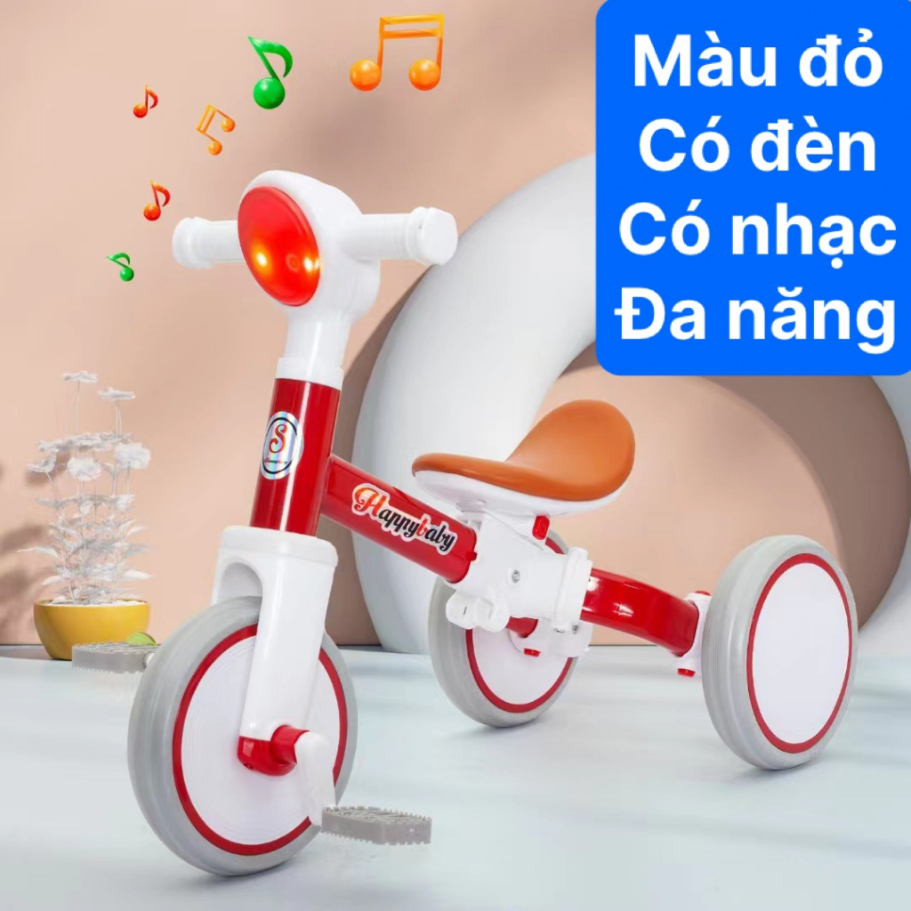 Xe đạp 3 bánh có đèn có nhạc đa năng gấp gọn yên da cho bé