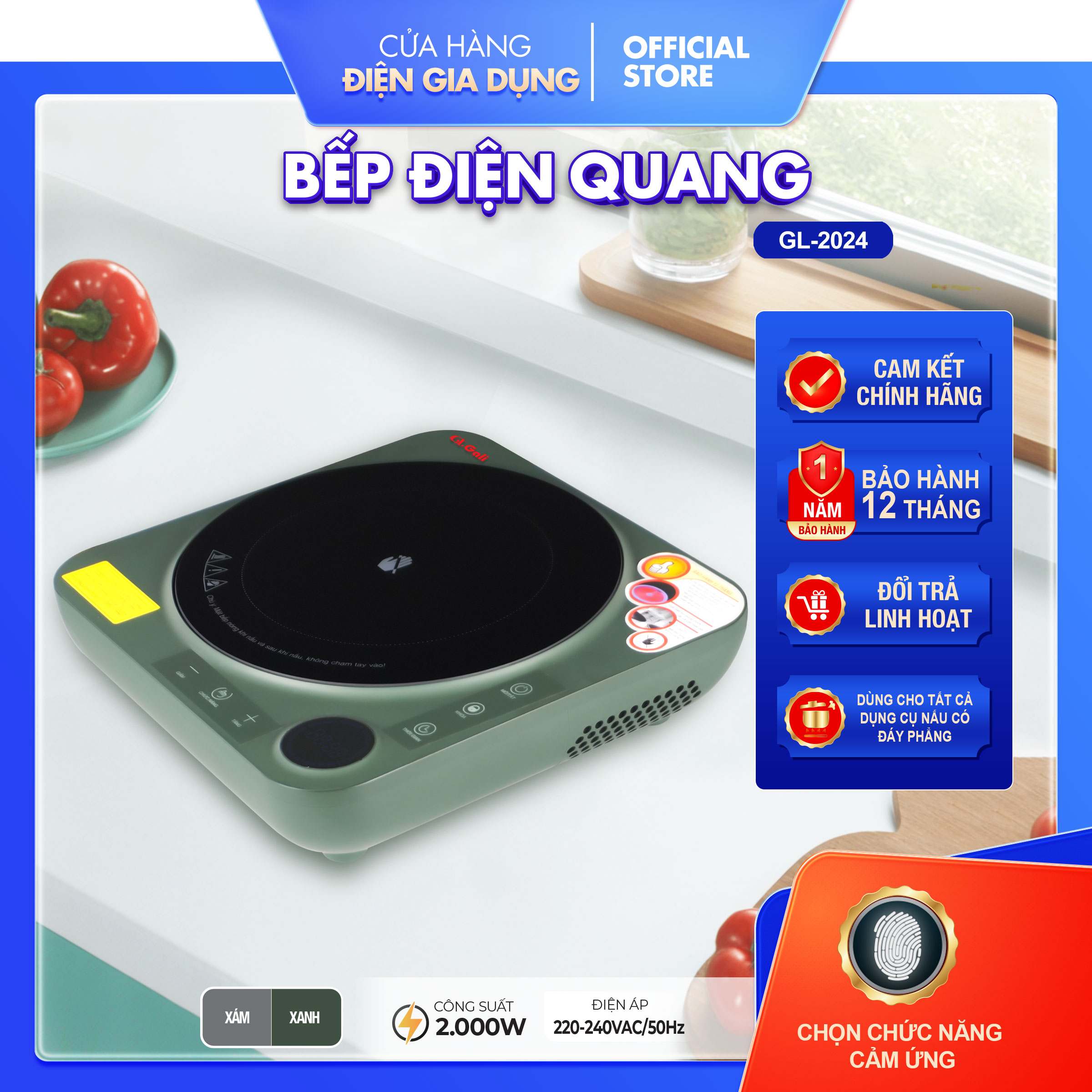 Bếp điện quang Gali 2000w, đun nấu dạng hồng ngoại không kén nồi mặt đá ceramic thân nhựa chọn chức năng cảm ứng, bảo hành 12 tháng chính hãng Alate store