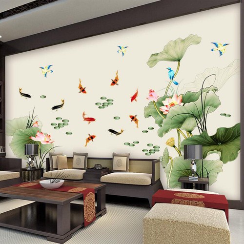 Decal dán tường hoa sen màu 3D size lớn