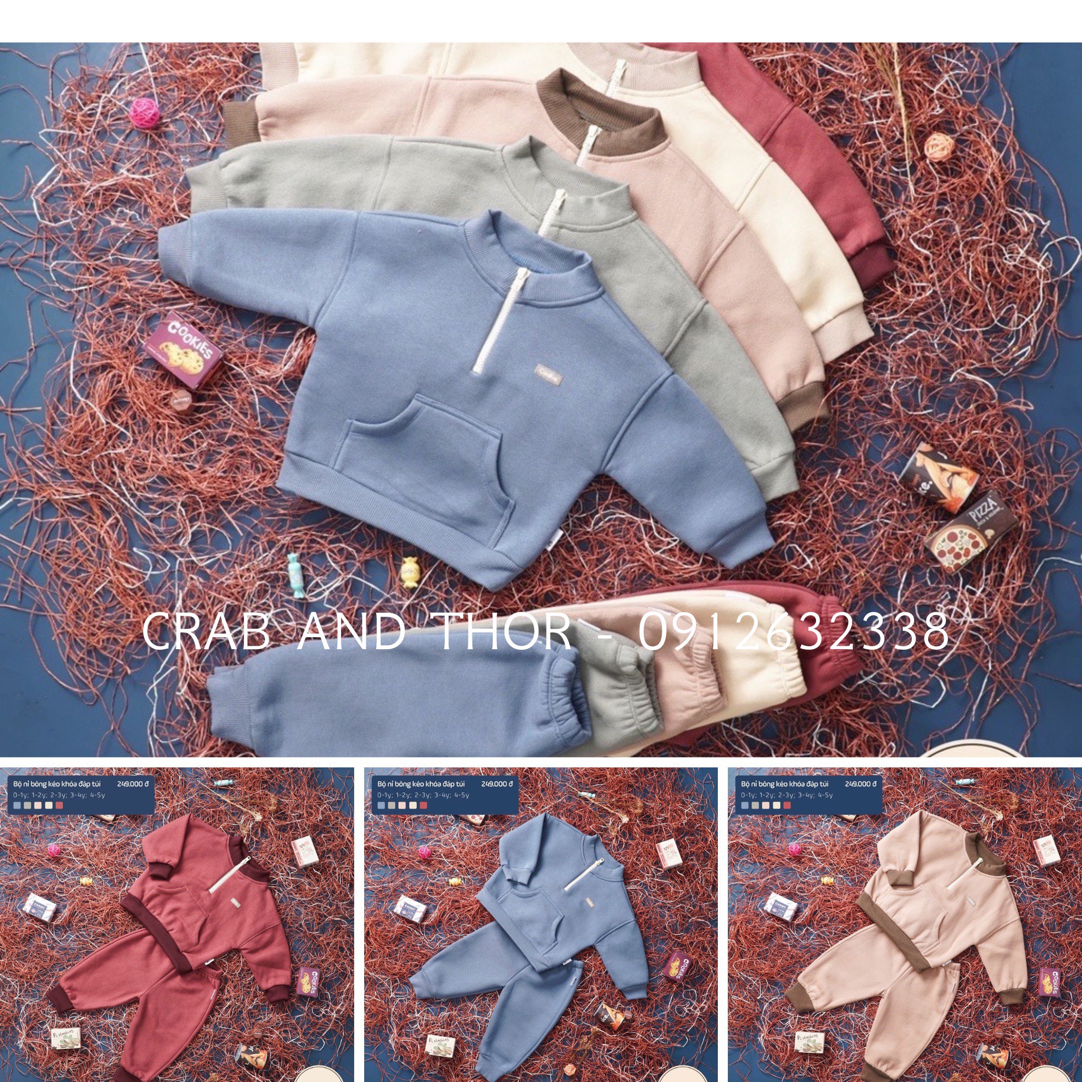 Bộ quần áo nỉ bông Cookie 1-5Y cho bé trai bé gái