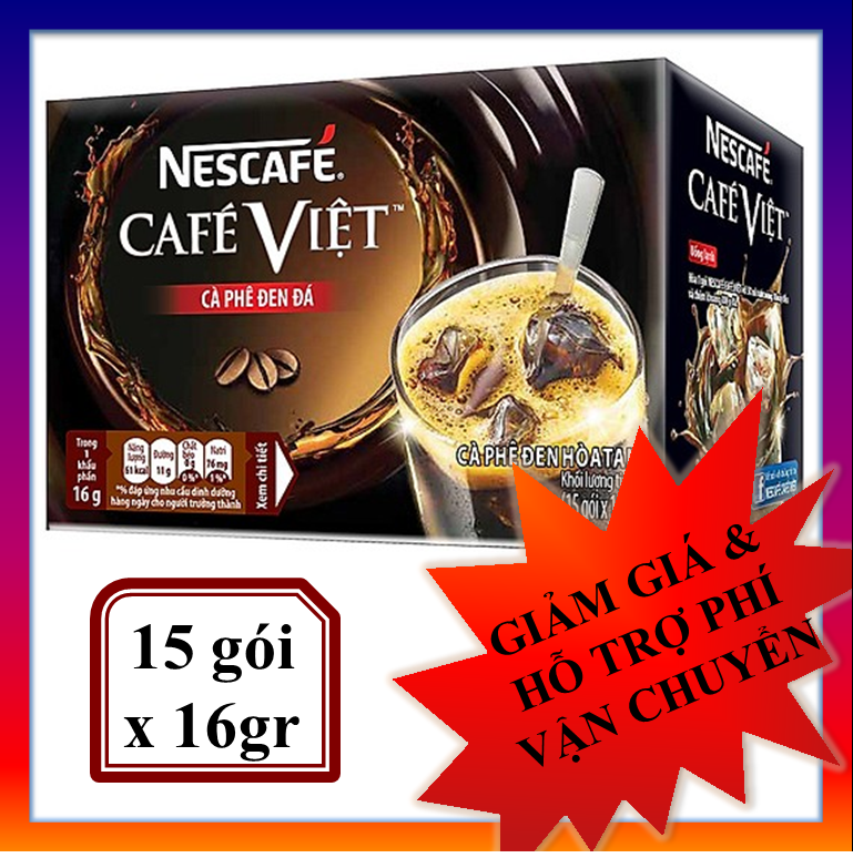 NESCAFE Cafe Việt Cà phê đen đá - Hộp (15gói x 16gr) - cà phê hòa tan Date 08/2021