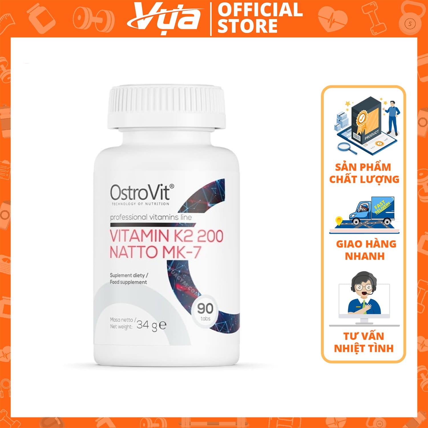 OstroVit - Vitamin K2 200 Natto MK-7 90 viên - Thực Phẩm Bổ Sung Sức Khỏe