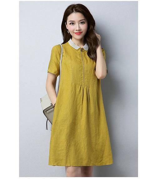 Đầm suông cổ trắng phối khóa độc đáo - ds117