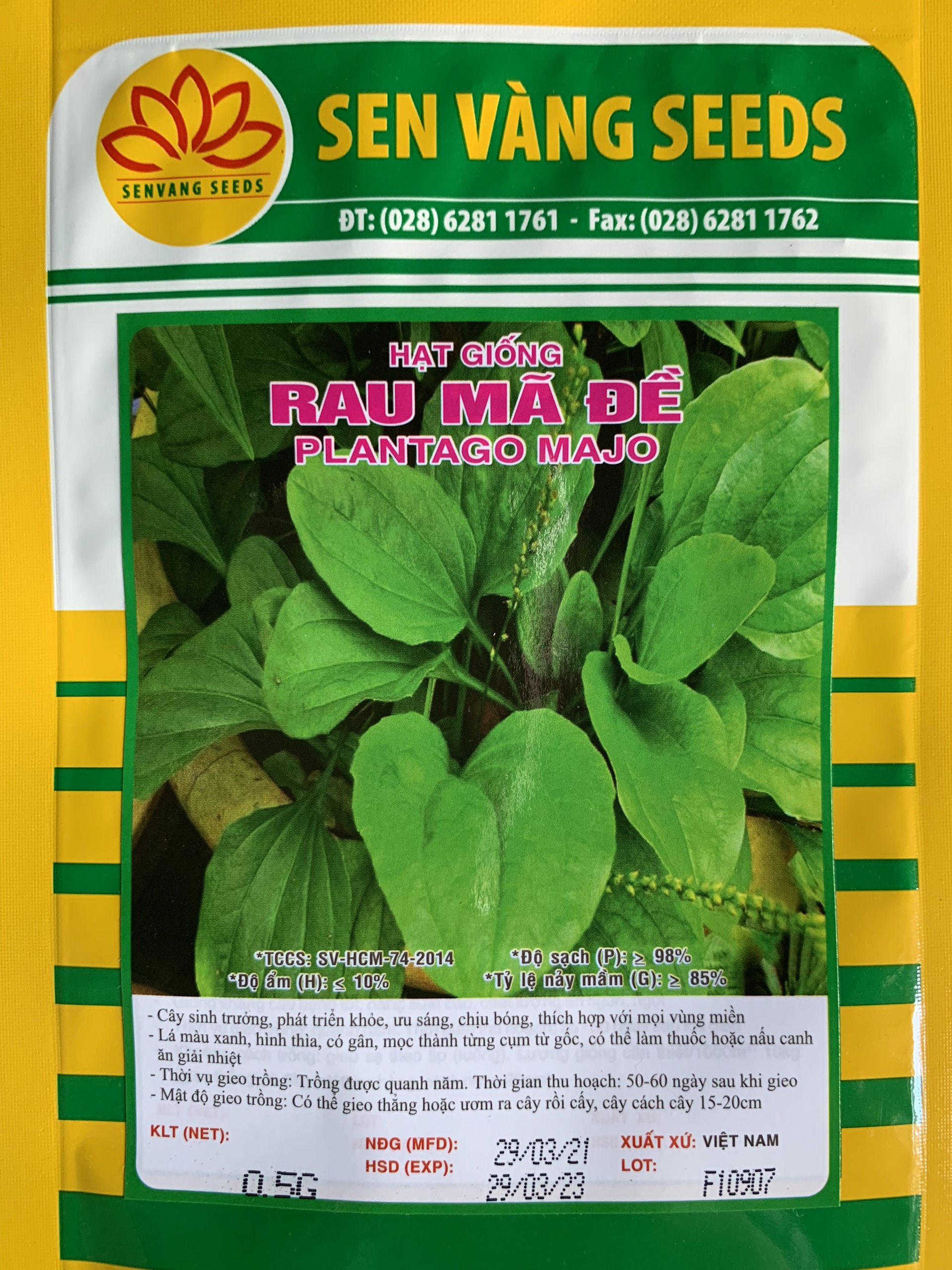 Hạt Giống Rau Mã Đề Gói 0.5gr - Sen Vàng Seeds