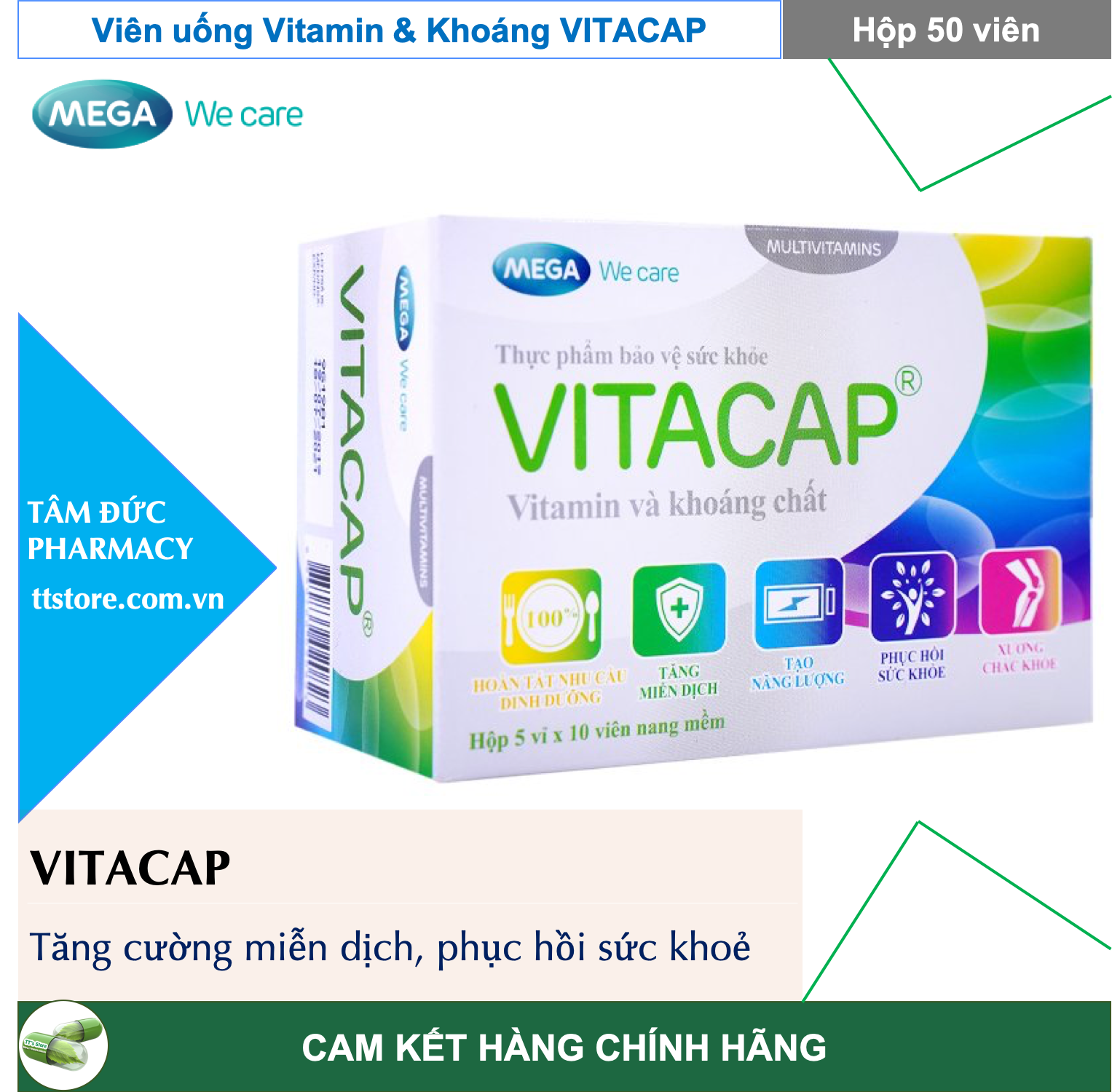 VITACAP Hộp 50 viên - Mega We Care - Bổ sung Multivitamin và khoáng chất Tăng đề kháng miễn dịch