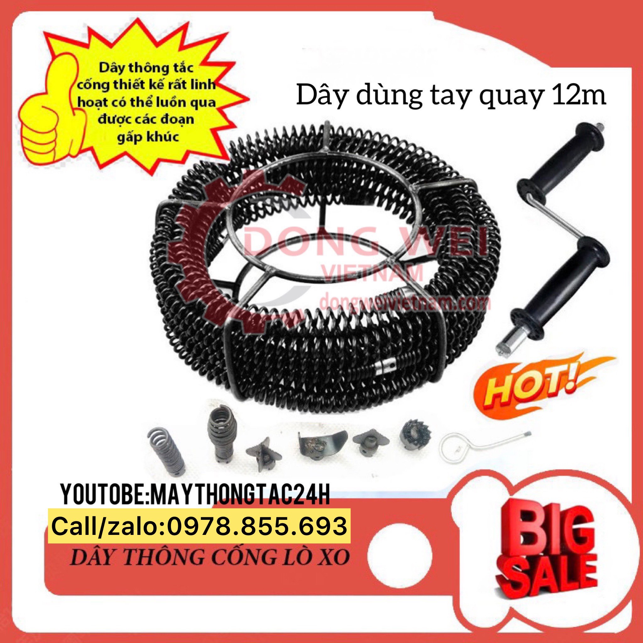 Dây thông tắc cống dùng tay quay dài 12m