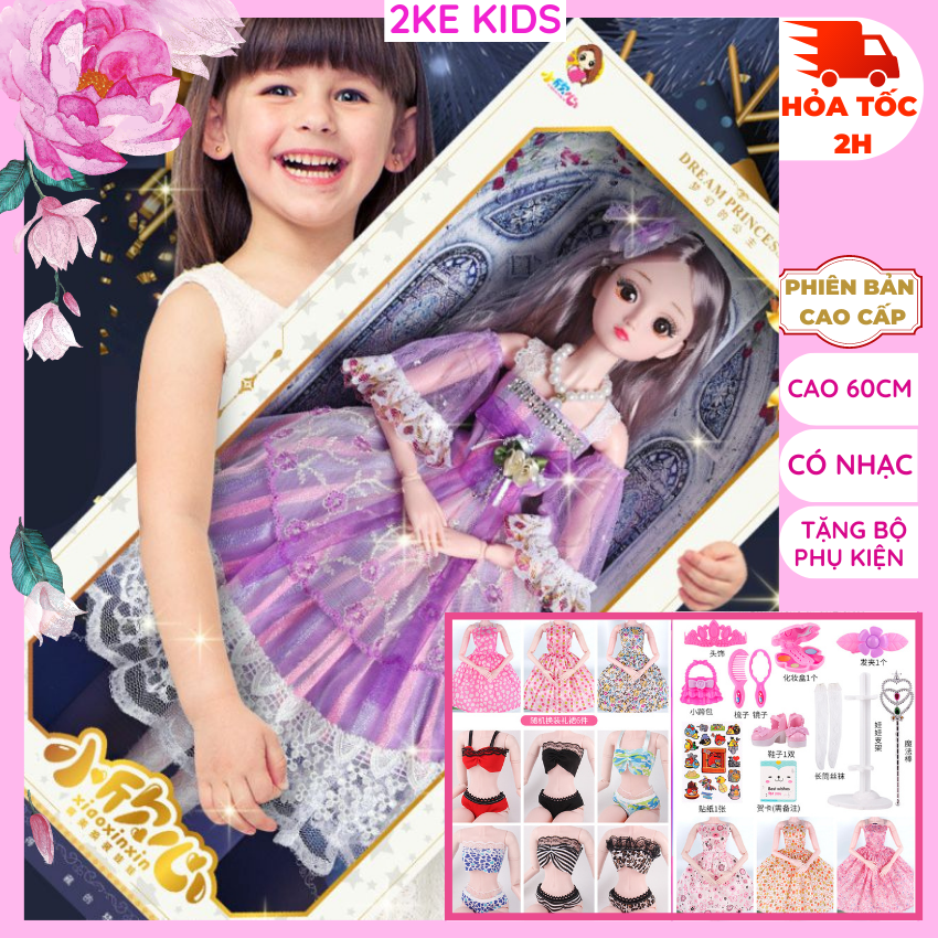 Búp bê barbie cỡ lớn cao 60cm phiên bản cao cấp có nhạc- đồ chơi búp bê công chúa cho trẻ em- 2ke kids