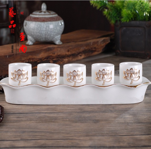 Bộ án - bộ 5 ly nước thờ cúng gốm sứ bạch ngọc