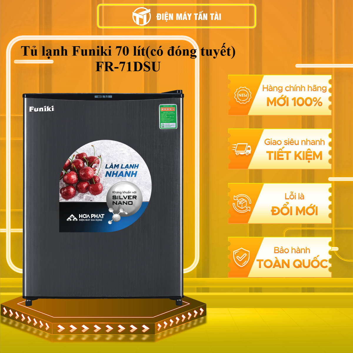 Tủ lạnh mini Funiki FR-71DSU 74L - Đen, nhỏ gọn, nóc phẳng