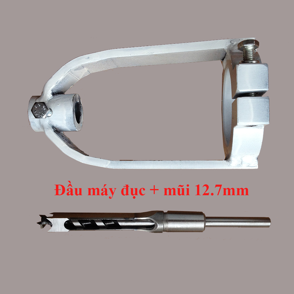 Đầu máy đục mộng vuông + mũi đục  lắp cho khoan bàn để thành máy đục mộng vuông cho gỗ