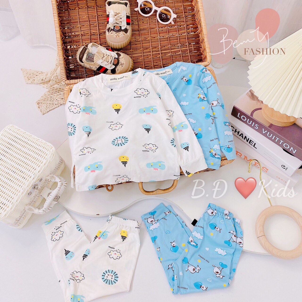 Bộ minky mom dài tay cho bé ❤️ freeship ❤️ minky mom thun lạnh bé trai bé gái, bộ ngủ cho bé