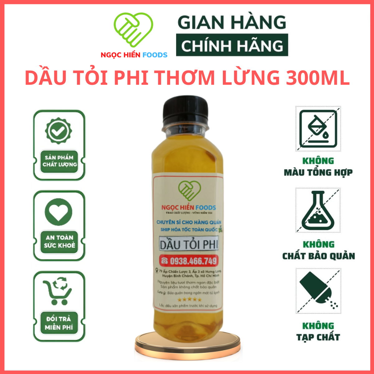 Dầu tỏi phi thơm lừng nhà làm, đảm bảo sạch sẽ thơm ngon, 1 chai 300ml, ngọc hiển foods