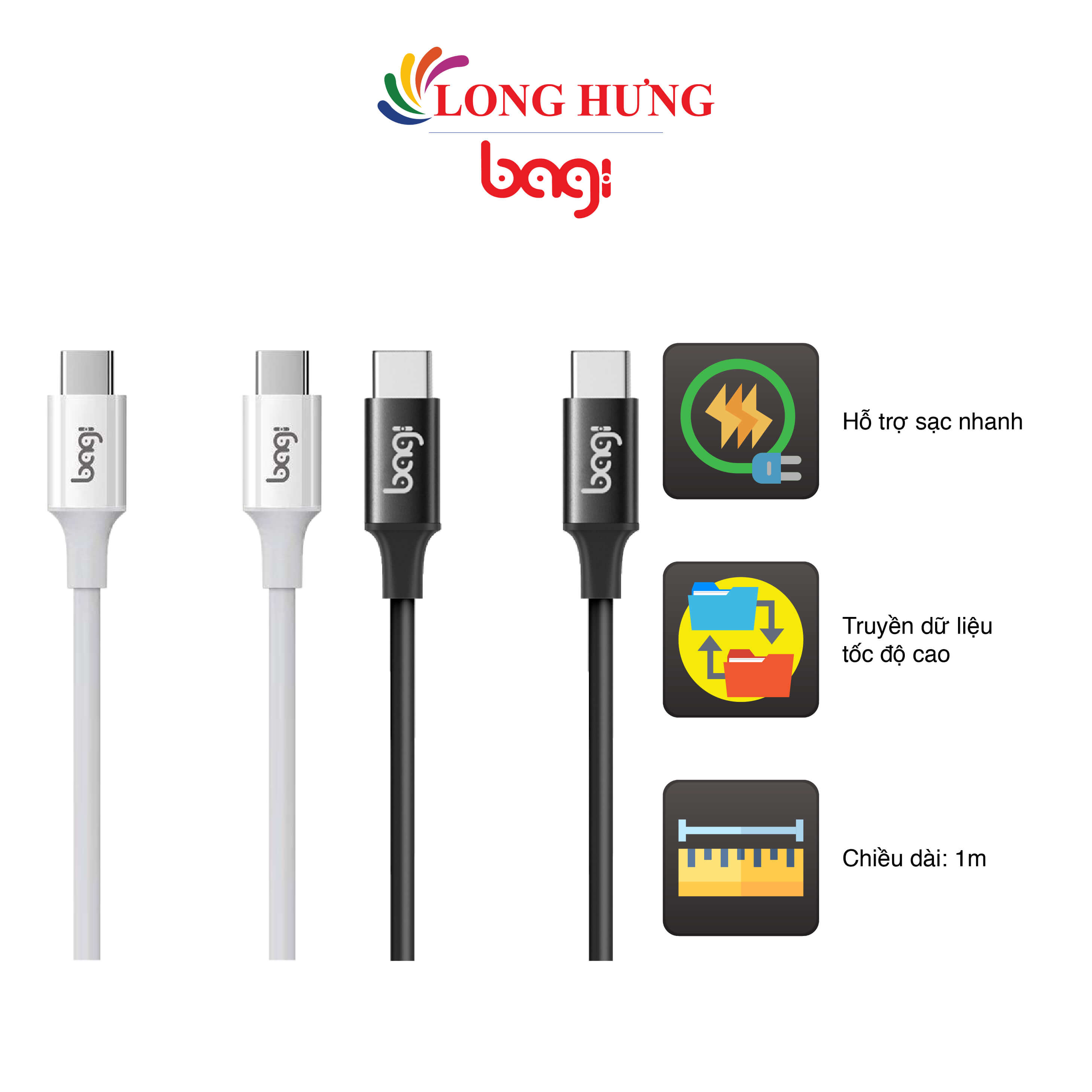 Cáp usb type-c 3.1 to usb type-c bagi 1m pd-c100 - hàng chính hãng - cổng type-c to usb type-c tiện dụng chiều dài 1m dòng điện ổn định truyền tải điện tốt