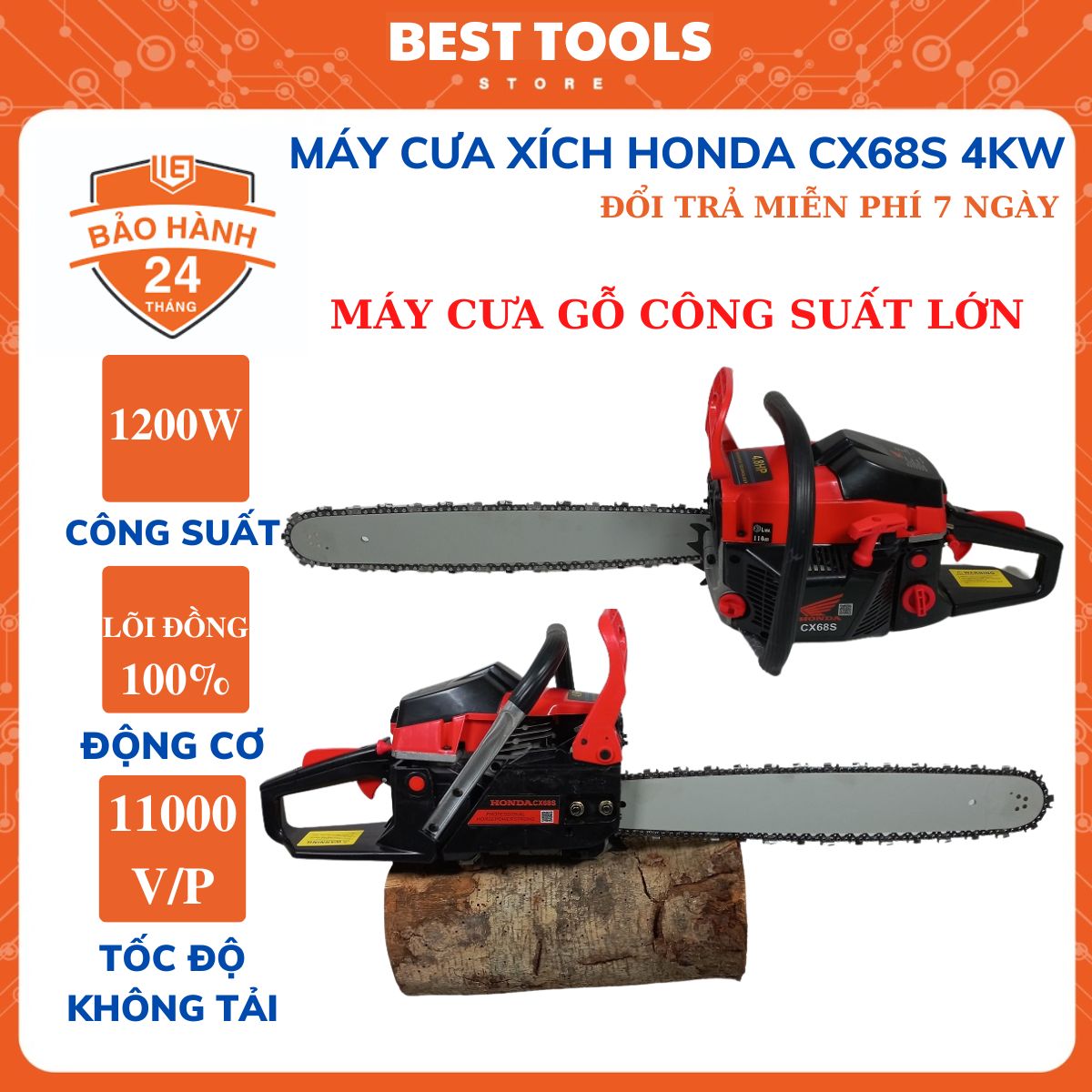 Máy cưa xích chạy xăng honda CX68S, máy cưa gỗ chạy xăng