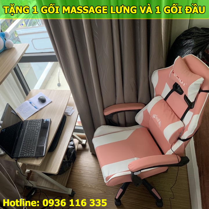 [GIÁ RẺ- CHẤT LƯỢNG] Ghế gaming màu hồng tặng gối massage lưng, ghế chơi game giá rẻ, ghế gaming hồng, ghế game giá rẻ màu hồng
