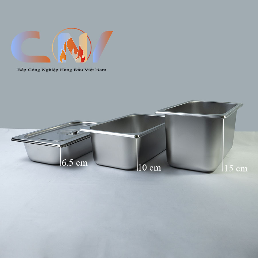 Khay topping 1/3 inox đựng thạch trà sữa, đựng thực phẩm 32,5 x 17,5 cm sâu lòng CNV