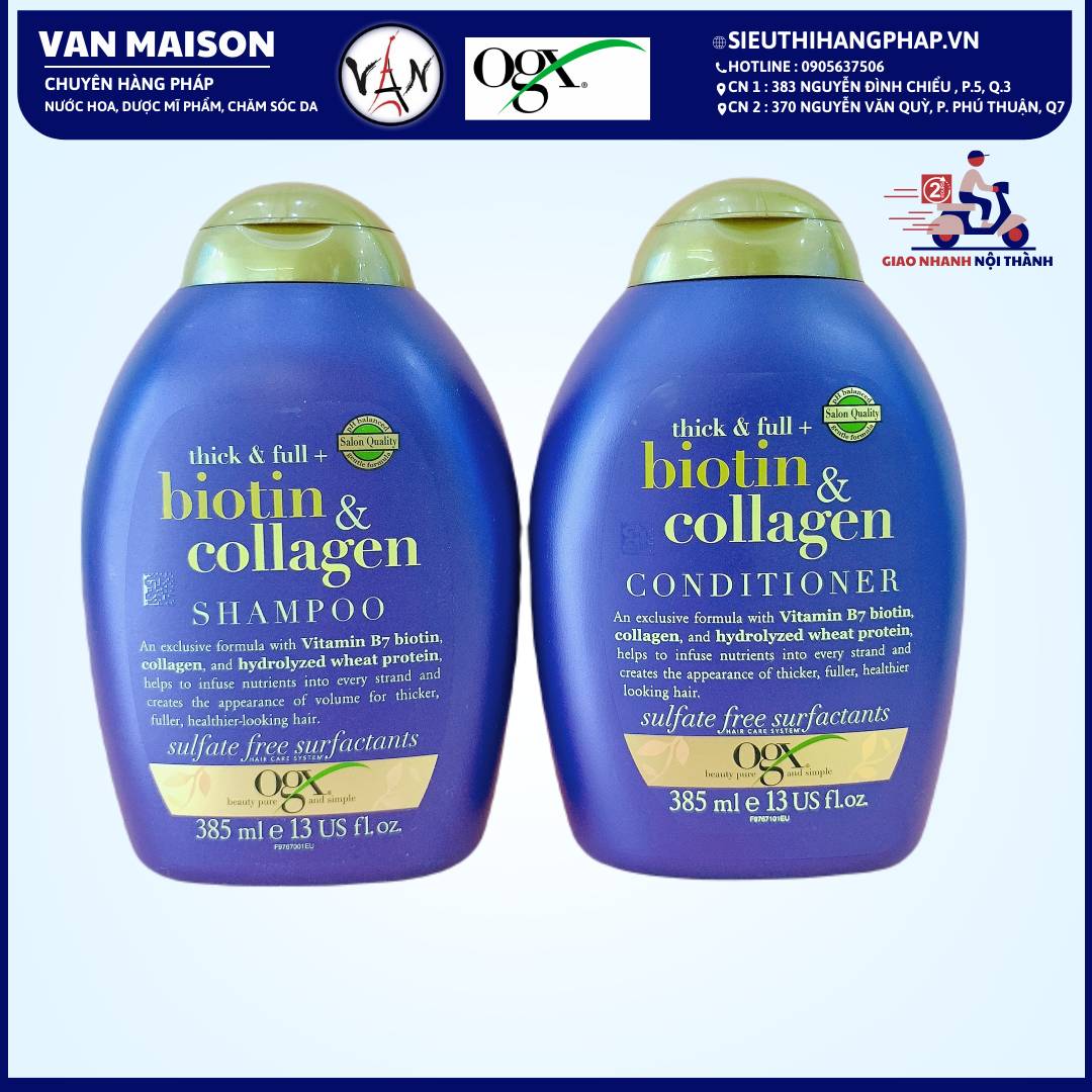 Bộ dầu gội xả ogx biotin & collagen set dưỡng tóc bồng bềnh và chắc khỏe 385ml*2