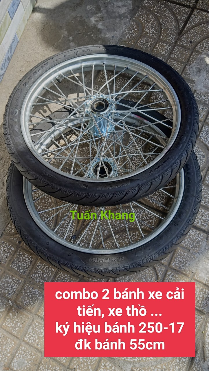 Combo 2 bánh xe cải tiến ký hiệu 2.50-17 đường kính 55cm