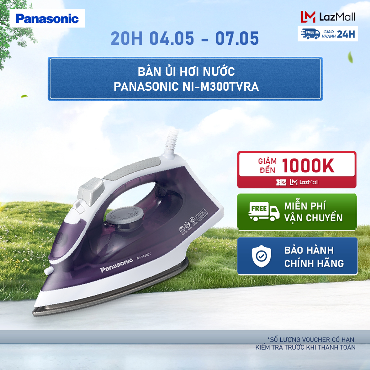 Bàn Ủi Hơi Nước Panasonic NI-M300TVRA Tím / NI-M300TARA Xanh - Phun hơi cực mạnh - Bảo hành chính hãng 12 tháng