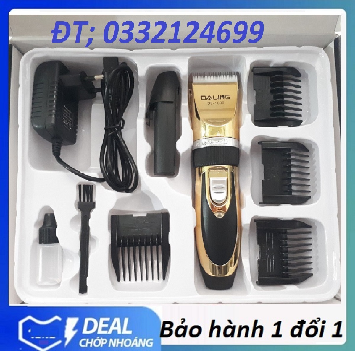 Tông đơ cắt tóc chuyên nghiệp DALING ,DL-1006 ,công suất 12W, pin 1000mA ,lưỡi cắt Gốm - Titan cao cấp, ( tặng kèm 1 pin dự phòng 1000mA )