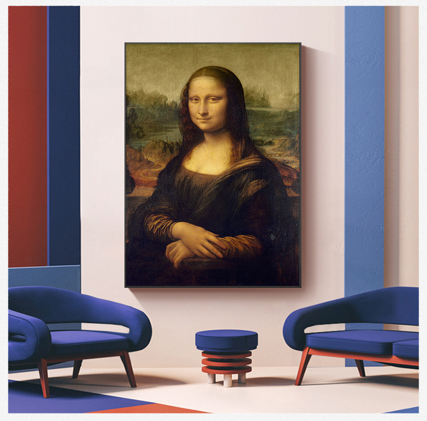 Bức tranh nghệ thuật vẽ chân dung bằng vải bố smile of mona lisa tái tạo tranh nghệ thuật nổi tiếng da vinci cổ điển để trang trí phòng khách cuadros