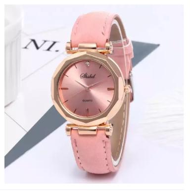 Đồng hồ nữ dây da kính pha lê hồng xinh -02